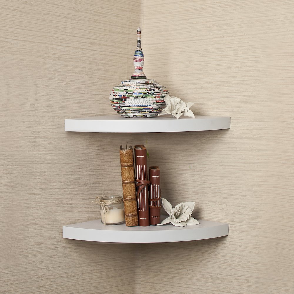 White Veneer Corner Radial Shelves (Set of 2). Picture 2