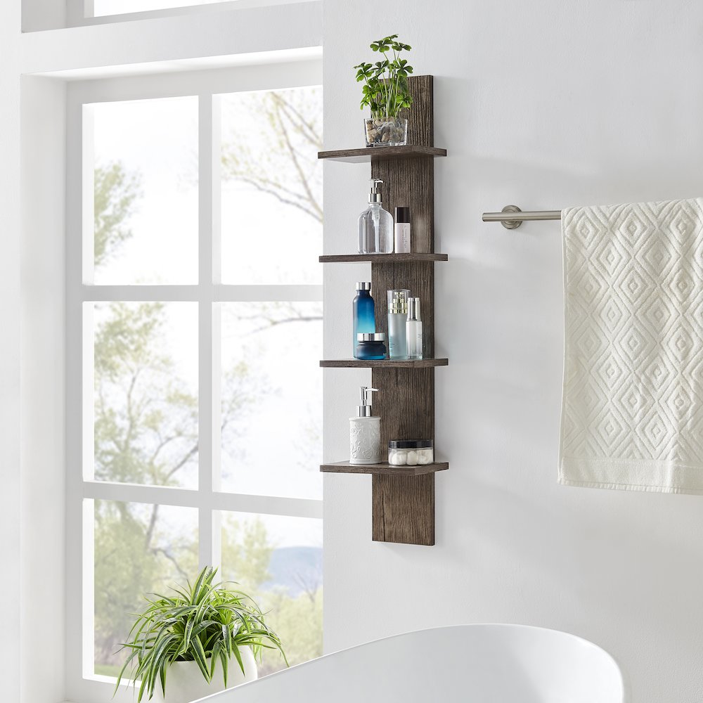 Arica Utility Column 4-Tier Spine Wall Shelves - Hickory. Picture 7