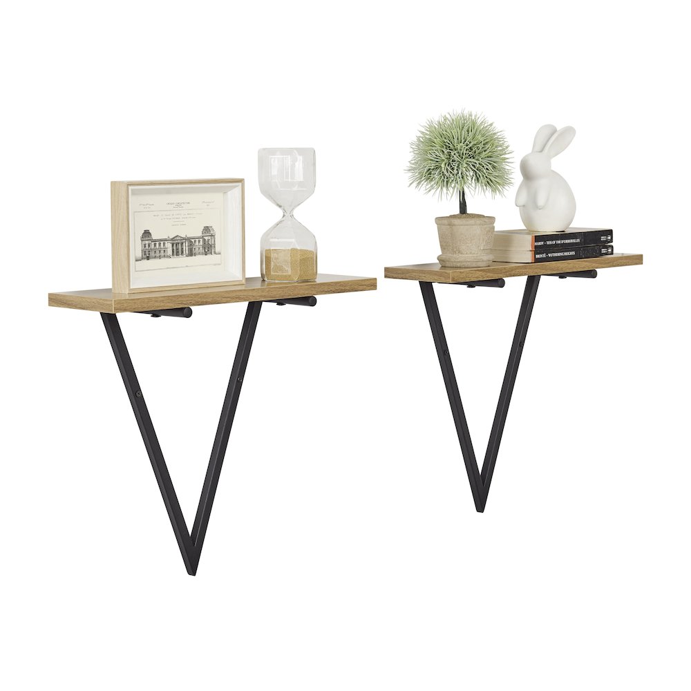 Triangle Accent Wall Shelf Reversible Configuration - Black Metal Walnut Finish. Picture 12