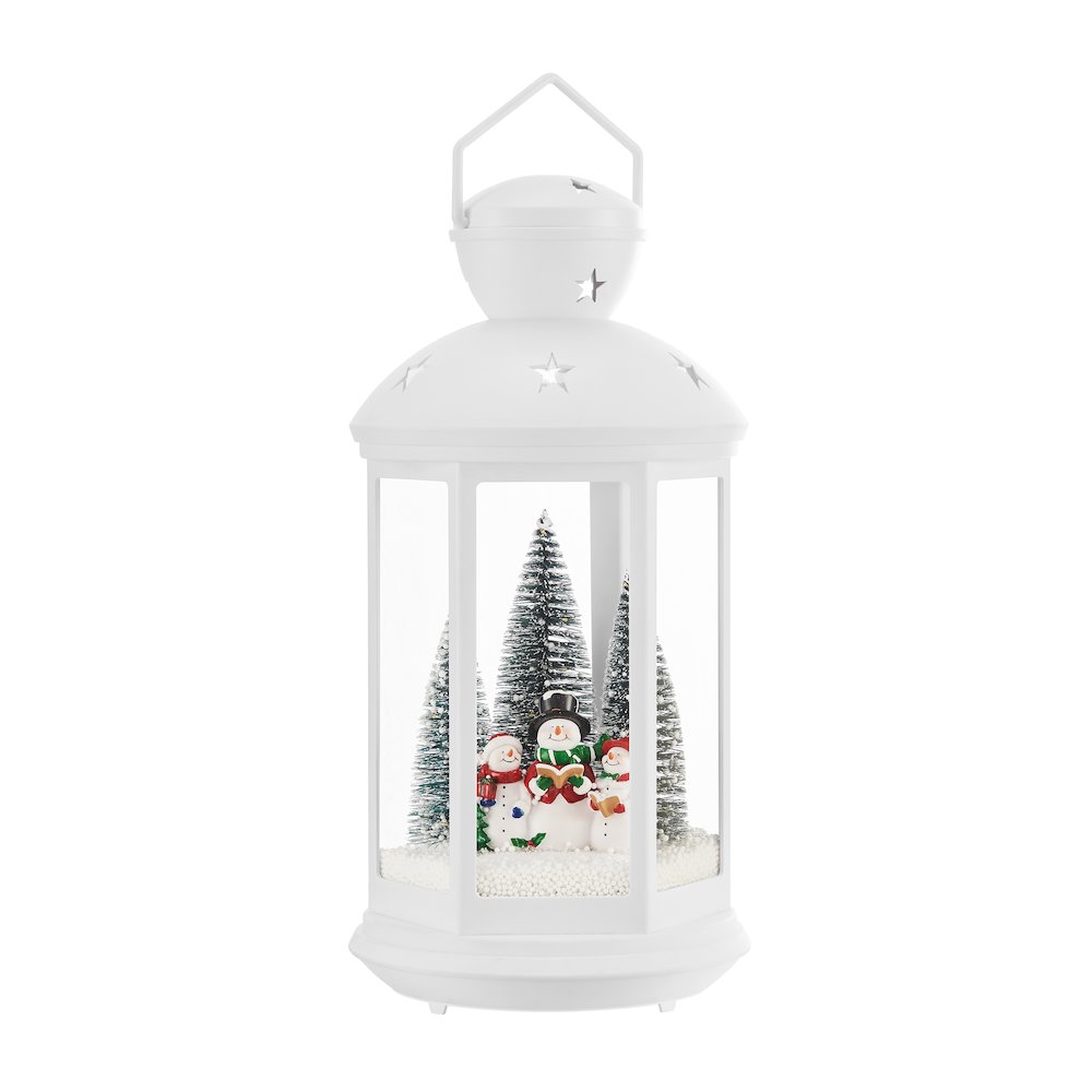 Christmas Scene Falling Snow Musical Snow Globe Diorama Lantern - White. Picture 1