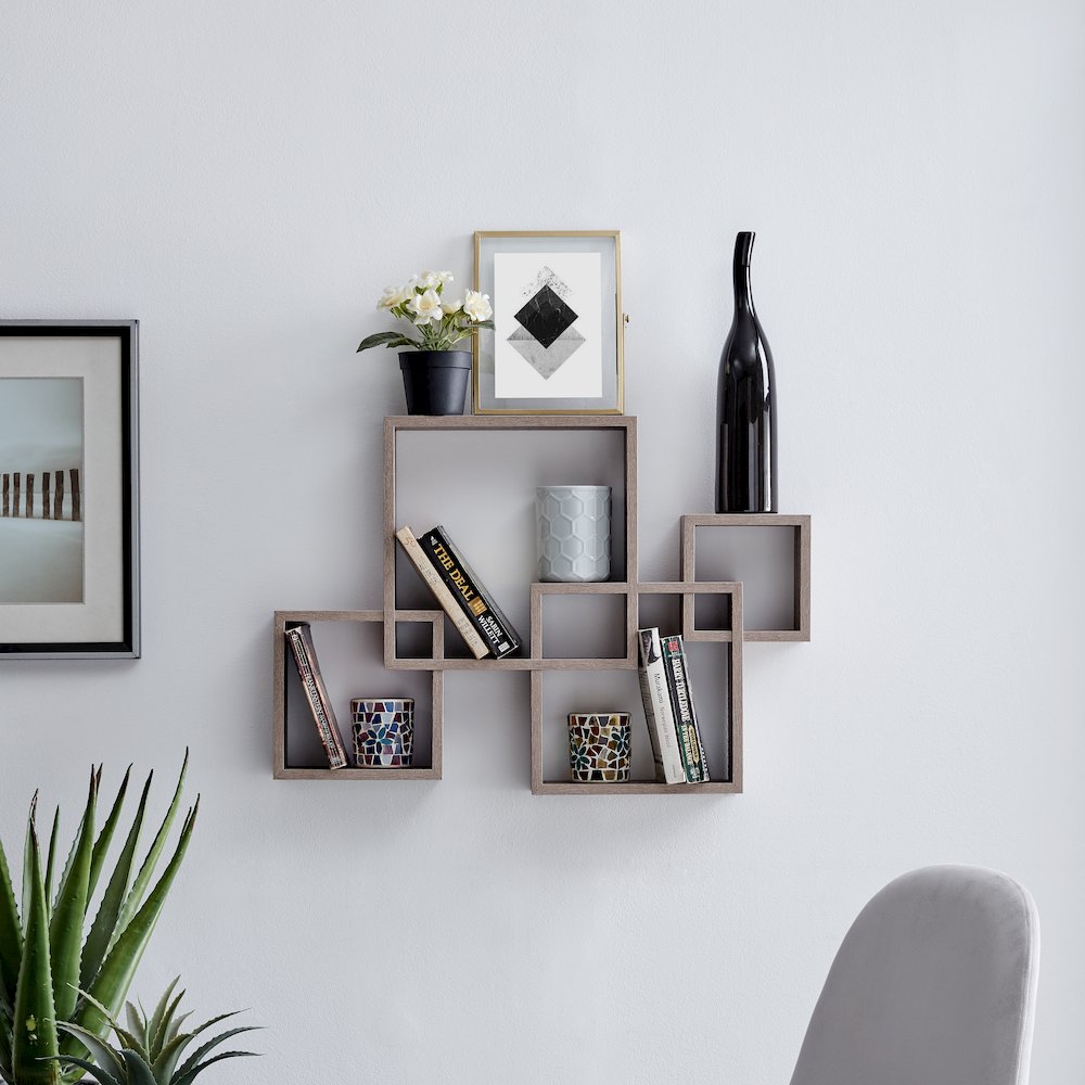Intersecting Cube Shelves - Weathered Oak. Picture 3
