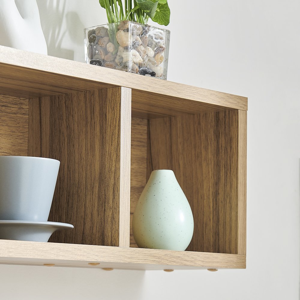Bauhaus Floating Geometric Cubby Wall Shelves - Set of 3 Sizes - Chestnut. Picture 10