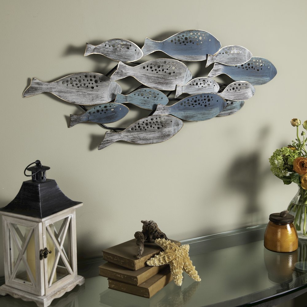 School of Fish Nautical Coastal Modern Metal Wall Art. Picture 3