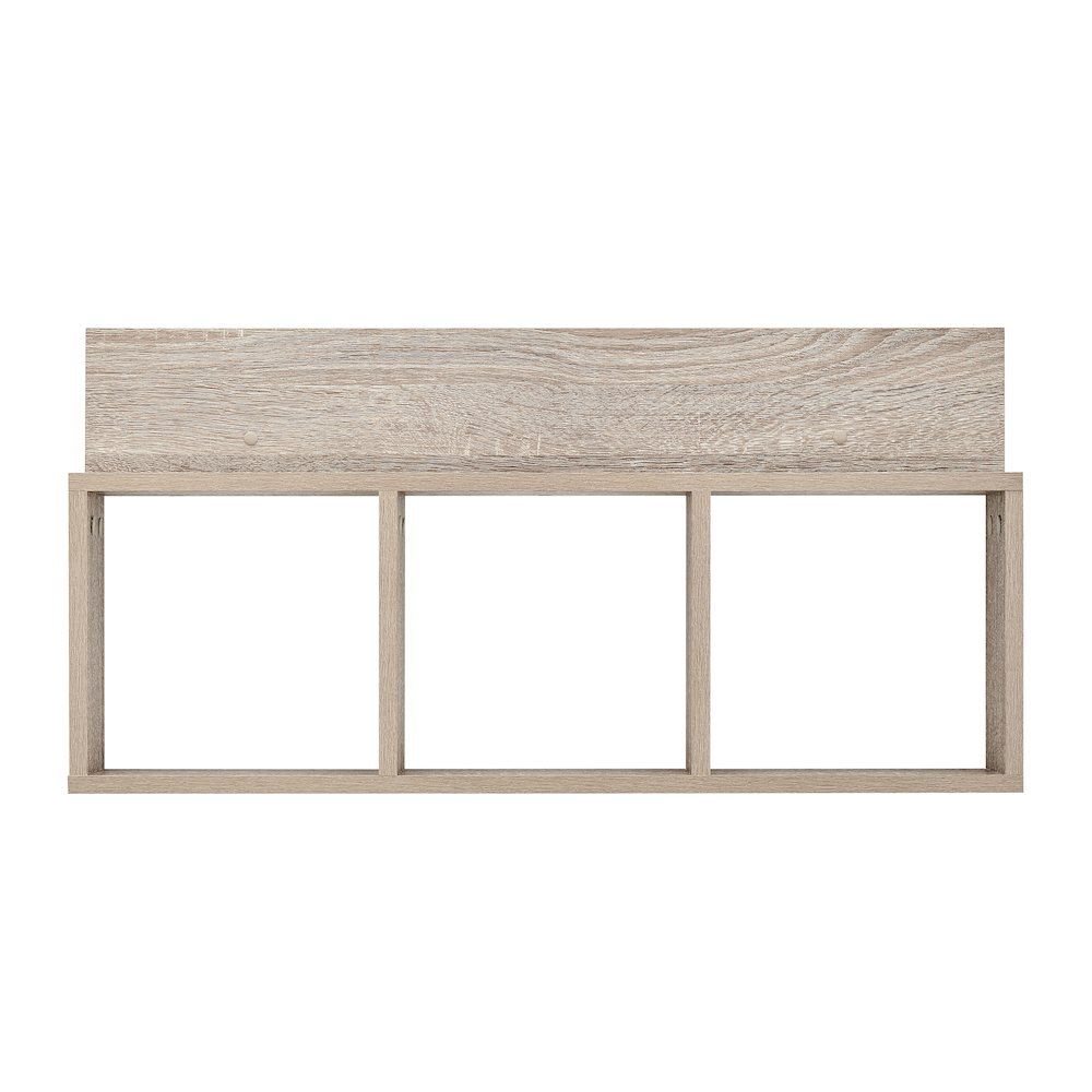 Modern 3 Cube Floating Cubby Wall Shelf with Display Ledge - Oak. Picture 1