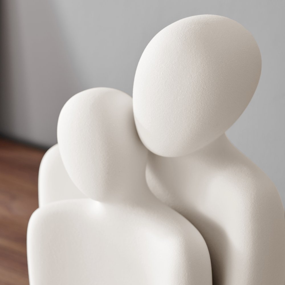 Hans Cream Abstract Nesting Two Piece Couple Matte Ceramic Sculpture Figure Set. Picture 5