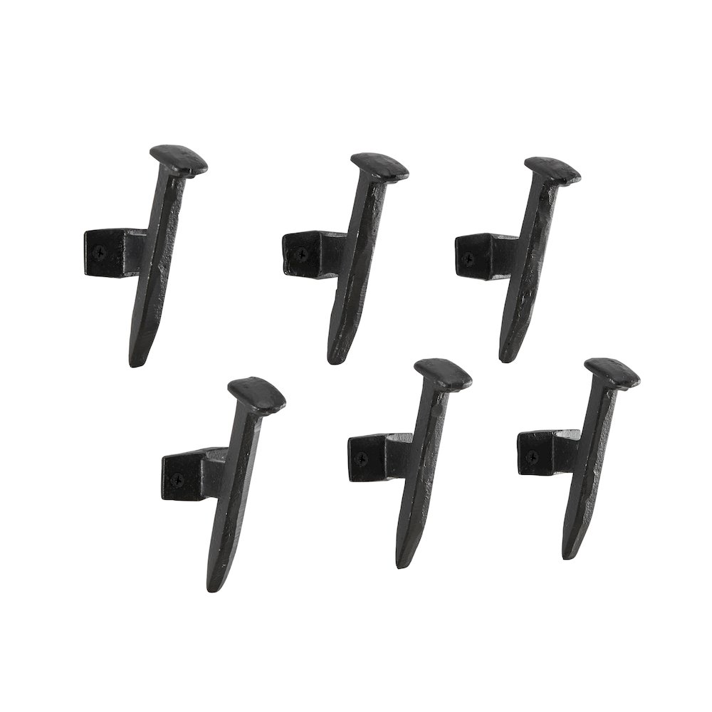 Black Cast Iron Industrial Railway Nail Head Decorative Wall Hooks (Set of 6). Picture 1
