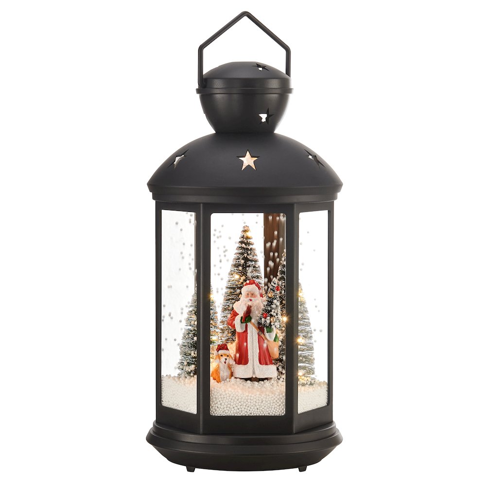 Christmas Scene Falling Snow Musical Snow Globe Lantern - Black. Picture 7
