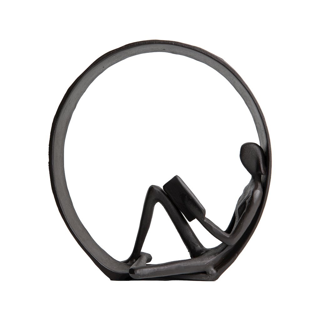 Contemporary Encircled Female Reader Cast Iron Sculpture Statue. Picture 5