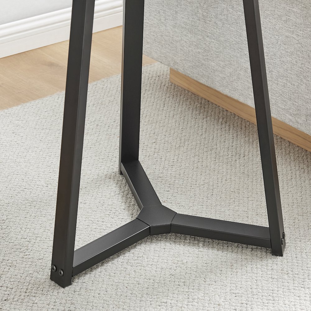 Harper Midcentury Round Raised Lip Edge Side Accent Table - White Marble/Black. Picture 11