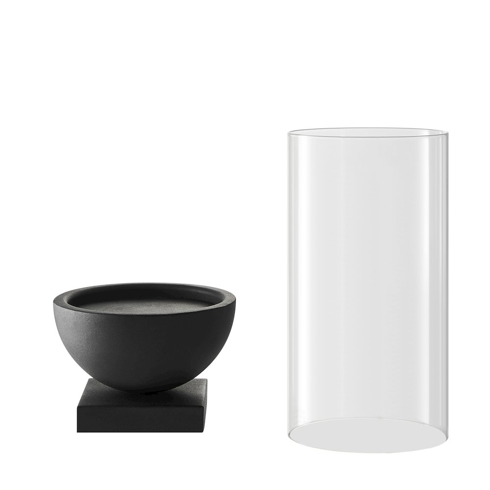 Black Metal Pedestal and Glass Pillar Hurricane Candle Holder - Large. Picture 7