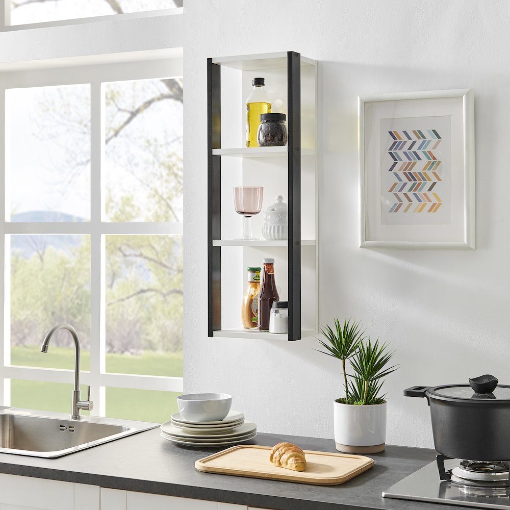 Recife Vertical 3-Tier Modern Shadow Box Cube Display Wall Shelf - White/Black. Picture 8