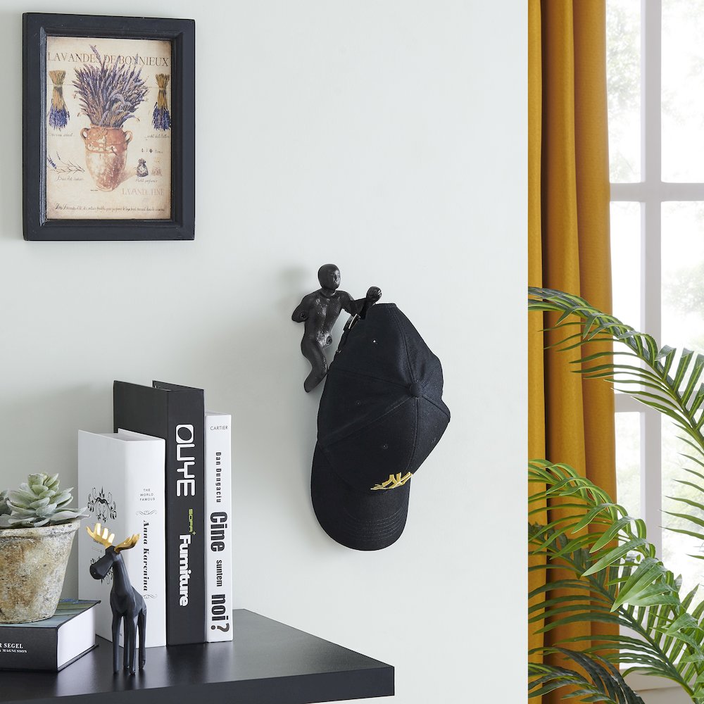 Protruding "Fist Man" Cast Iron Decorative Black Wall Hook (Set of 2). Picture 3
