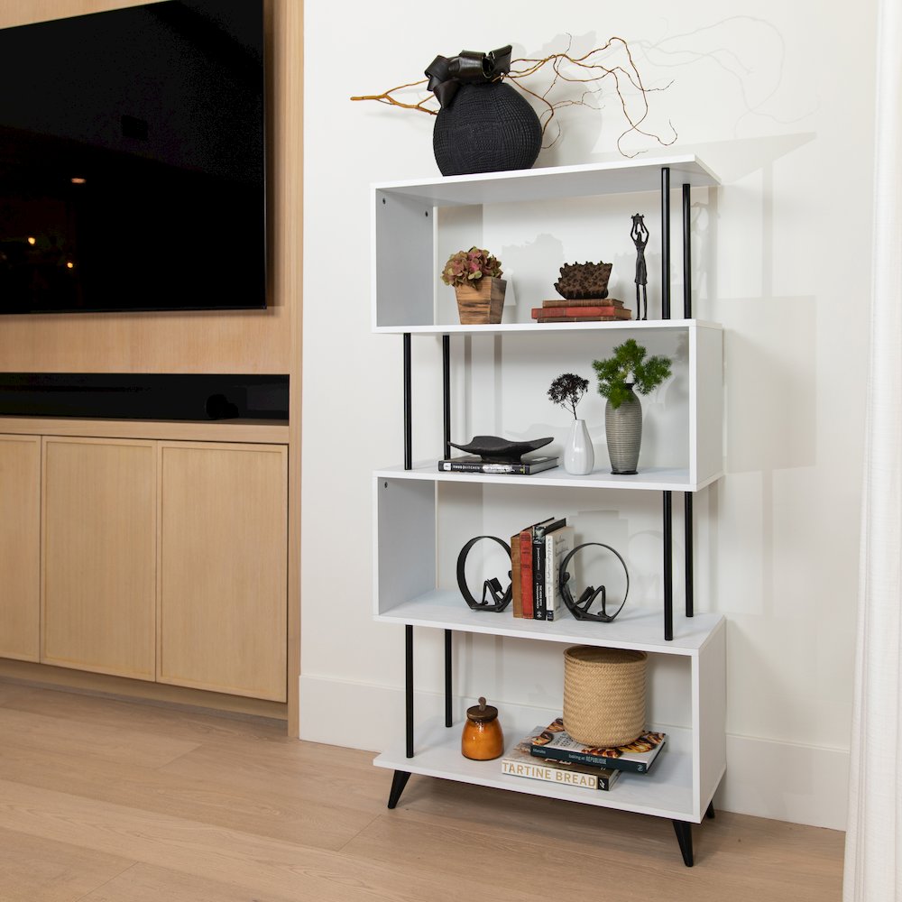 Breuer 5-Tier White S-Shaped Bookcase with Black Hardware Accents. Picture 4
