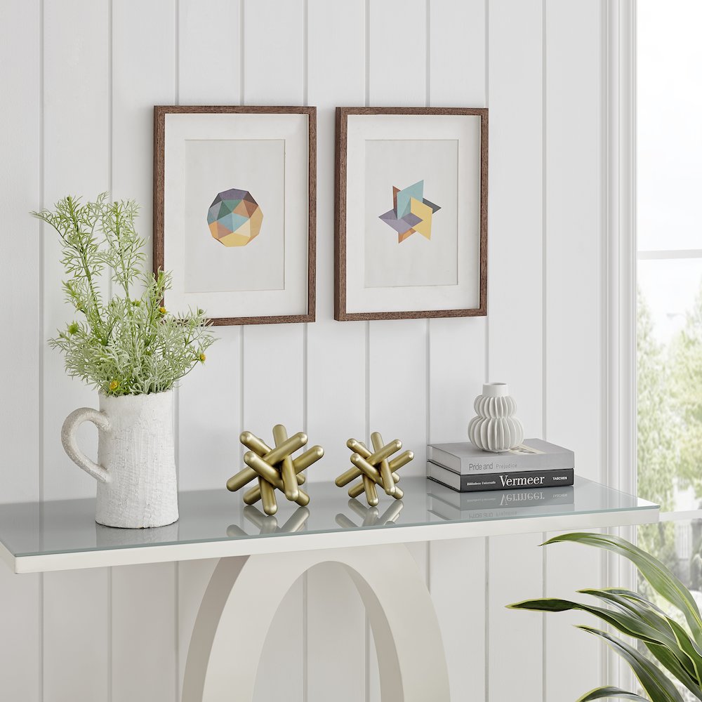 Small and Medium Abstract Gold Textured Metal Sculptures - Set of 2. Picture 8