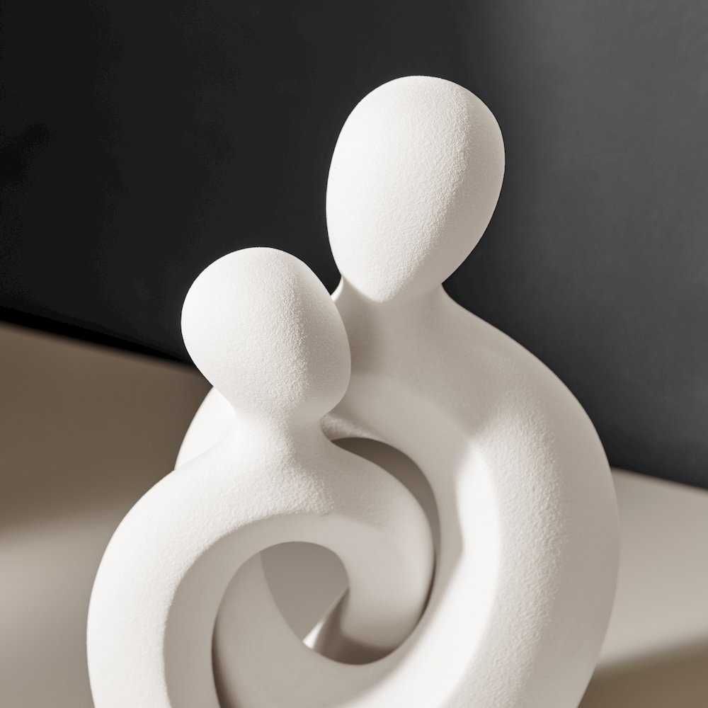 Hans Cream Intersecting Circle Tender Couple Matte Ceramic Sculpture Figure. Picture 5