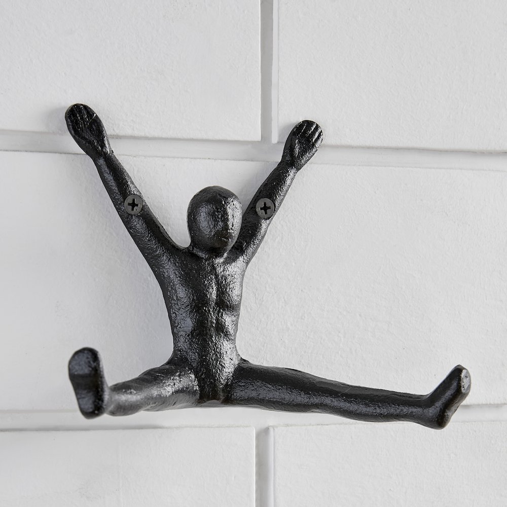 Athlete Sculpture Cast Iron Wall Mount Double Hook (Set of 2) - Black. Picture 5