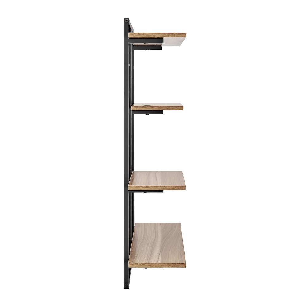 Rhodes 4 Tier Windowsill Wall Shelf Black Metal Frame Light Walnut MDF Shelves. Picture 8