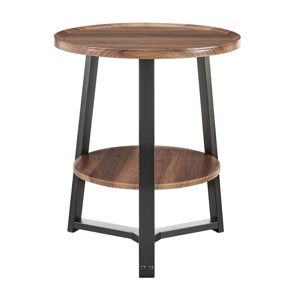Mason Round 2-Tier Side Accent Table Raised Lip Edge Tabletop - Walnut/Black. Picture 13