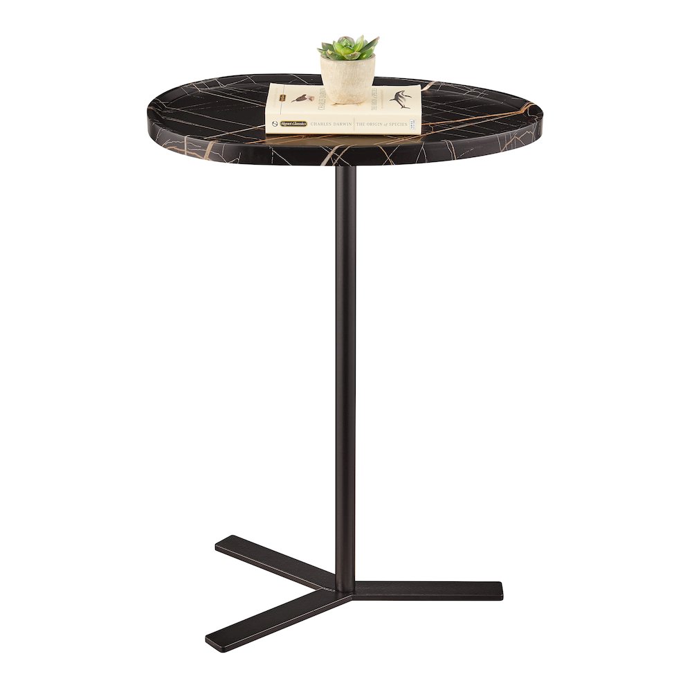 Carter Oval Teardrop Couch-Side Accent C-Table Y-Shape Leg - Black Marble/Black. Picture 10