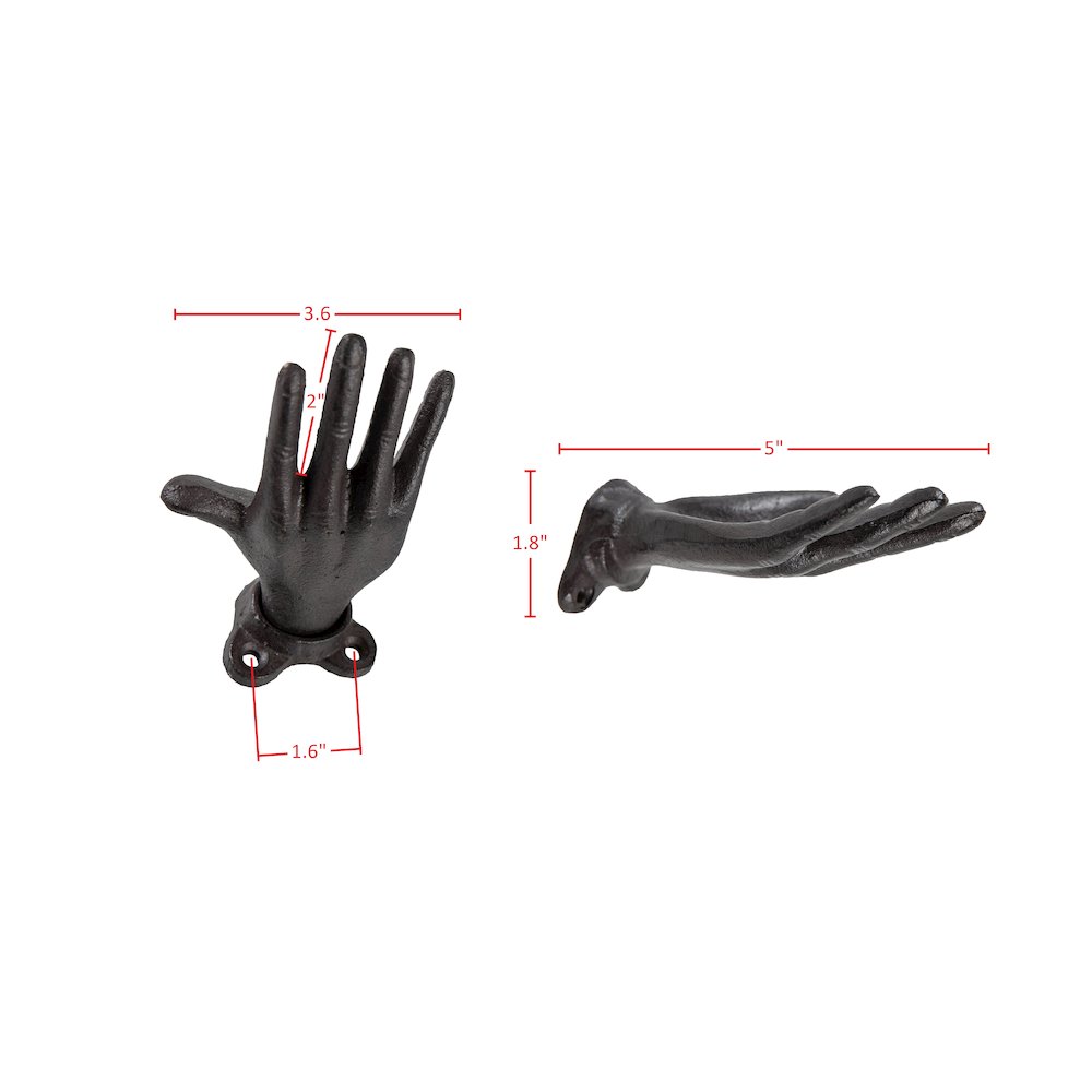 "Palms Up" Dark Brown Cast Iron Wall Mount Hook Set (Set of 2). Picture 2