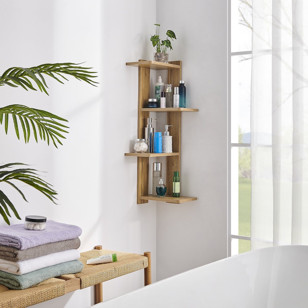 Alvar Corner 4-Tier Floating Ledge Column Wall Shelf - Chestnut. Picture 4