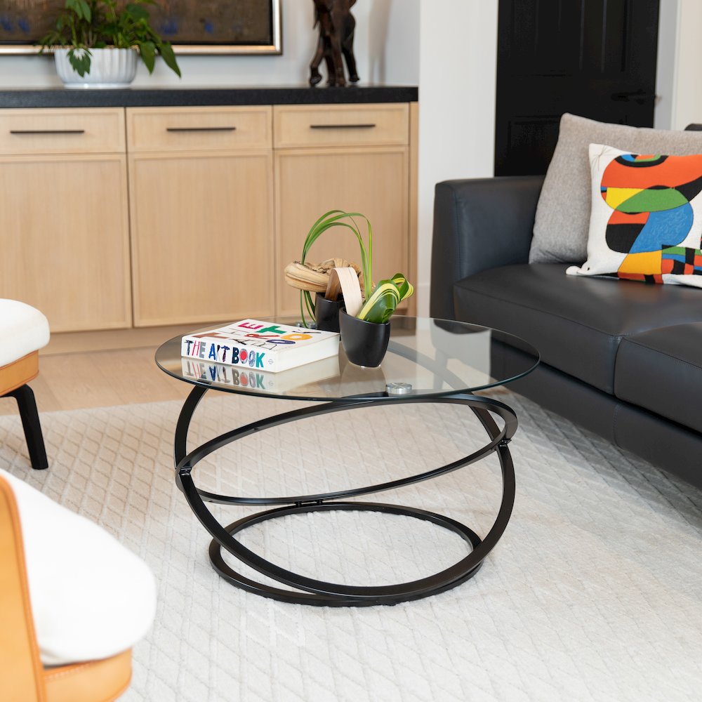 Galaxy Black and Tempered Glass Round Coffee Table. Picture 5