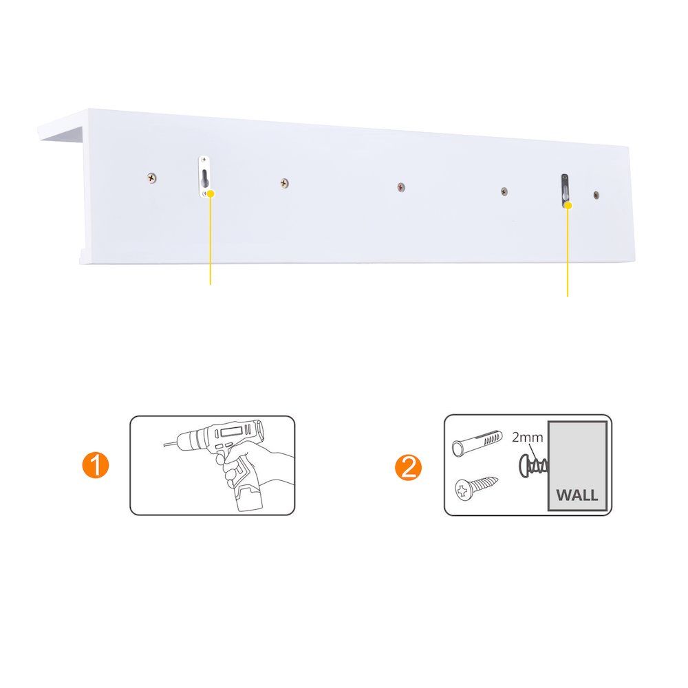 24" Wall Mount Coat Rack with 5 Hanger Hooks and Display Shelf - White. Picture 4