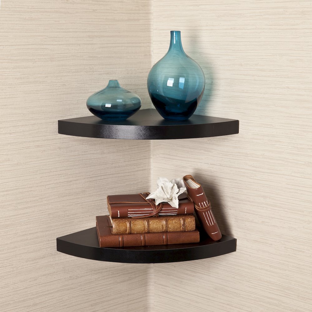Black Veneer Corner Radial Shelves (Set of 2). Picture 2