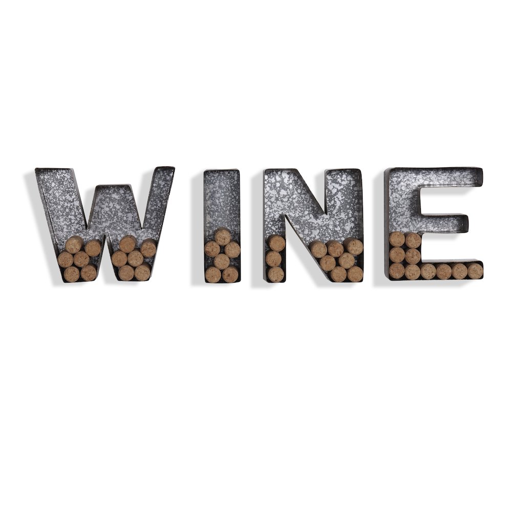 Wall Mount "WINE" Letter Set Cork Holder - Galvanized Sheet Metal. Picture 1