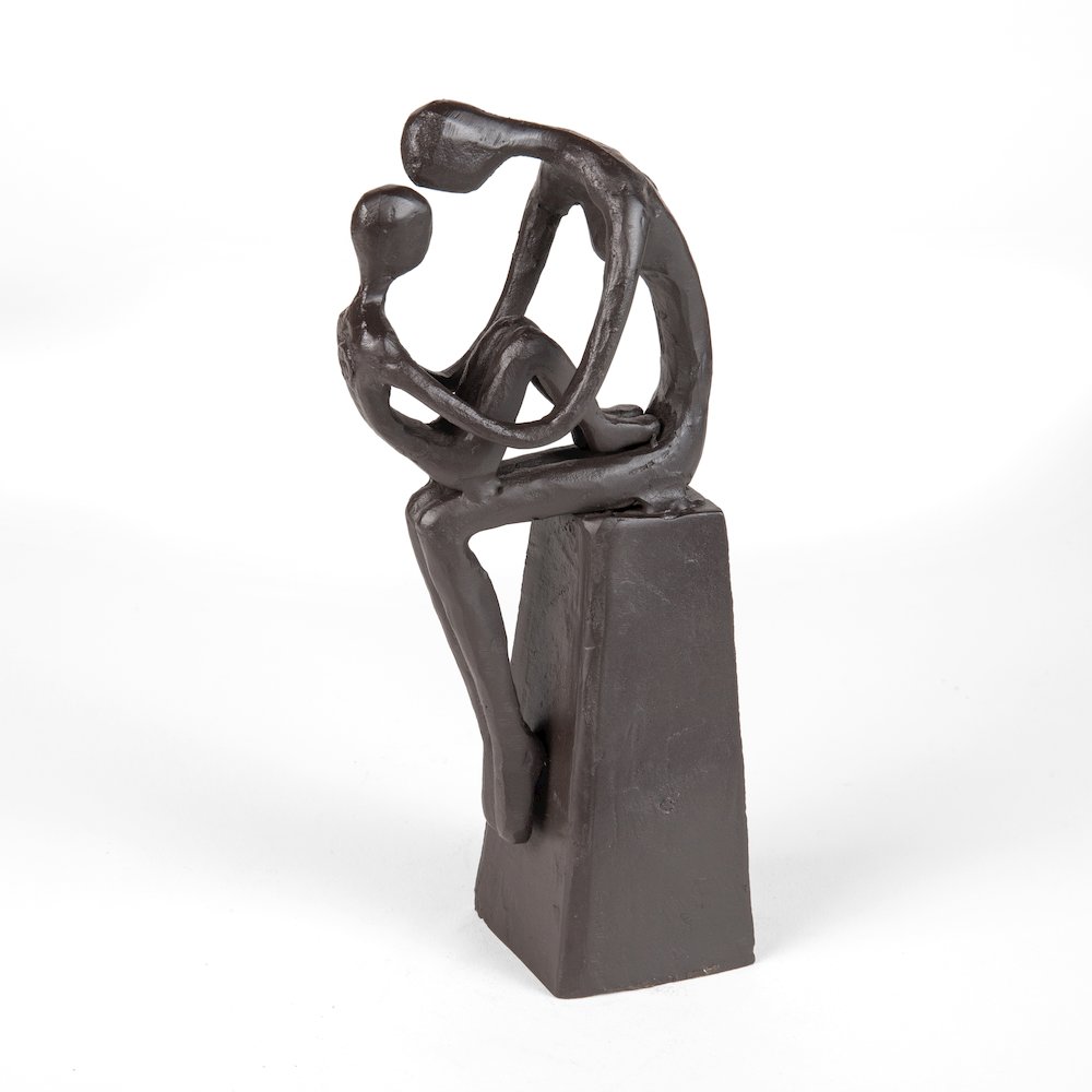 Mother and Child Tender Embrace Cast Iron Sculpture. Picture 5