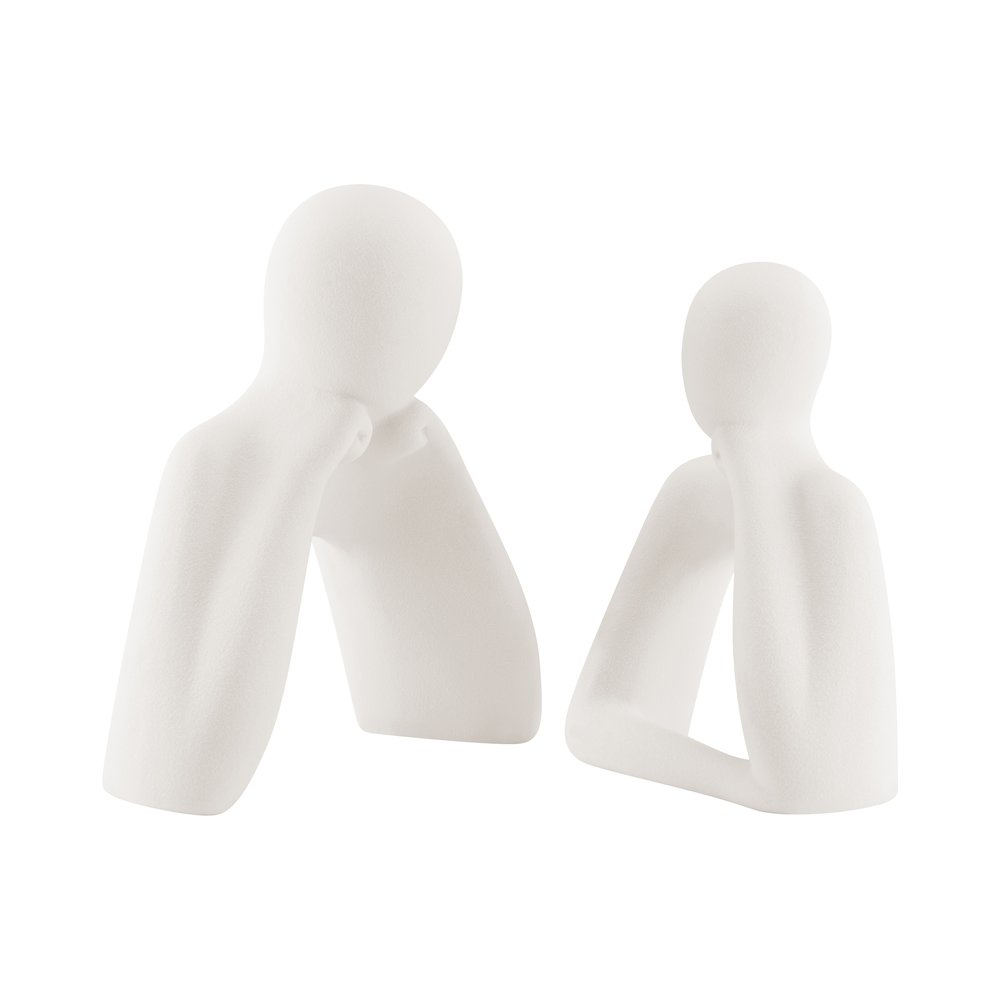 Hans Tanka Cream Abstract 2 Piece Thinking Couple Matte Ceramic Sculptures Set. Picture 7