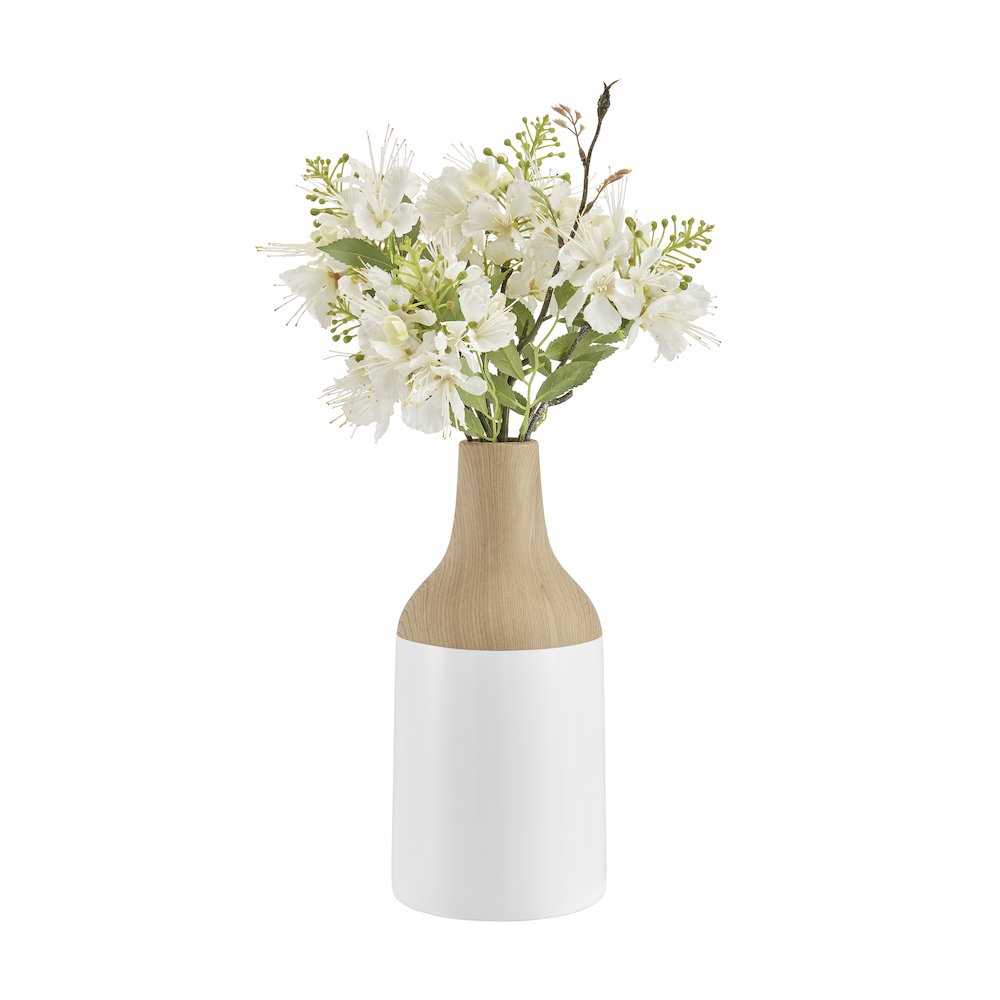 Nora Kanna Bottle Contemporary Two Tone Tabletop Vase - White and Beech. Picture 7