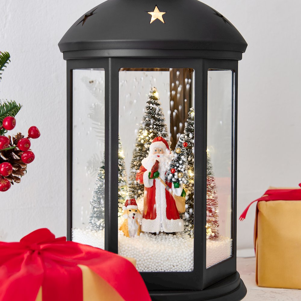 Christmas Scene Falling Snow Musical Snow Globe Lantern - Black. Picture 4