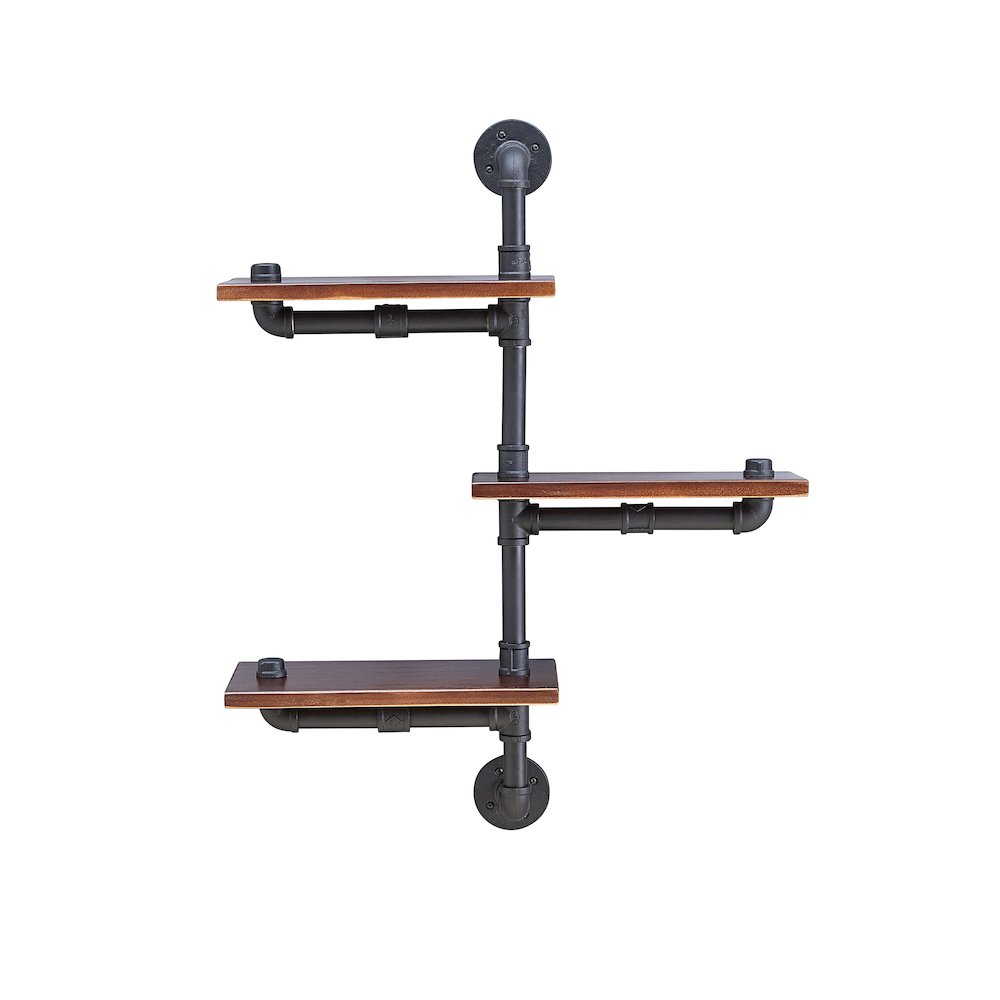 3-Tier Staggered Industrial Rustic Pipe Shelving Unit - Wall Mount. Picture 1