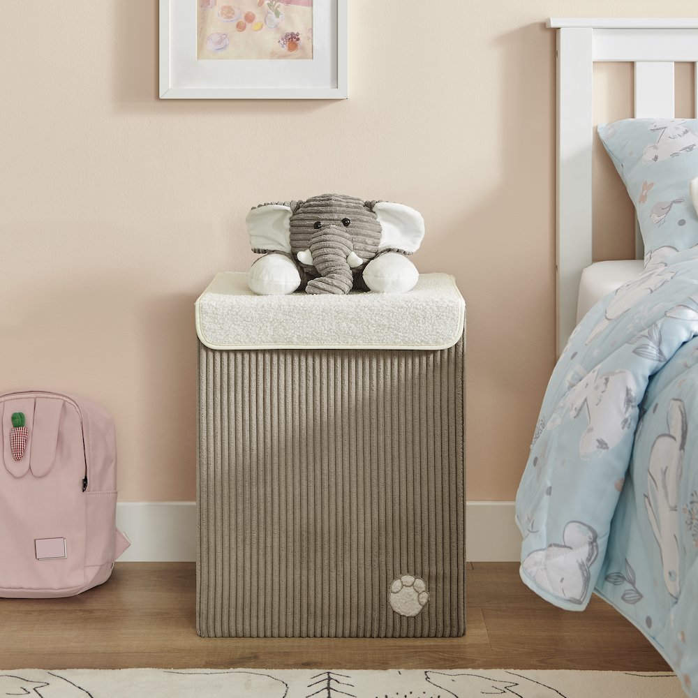 Collapsible Folding Corduroy Kids Plush Laundry Hamper Toy Storage Gray Elephant. Picture 2