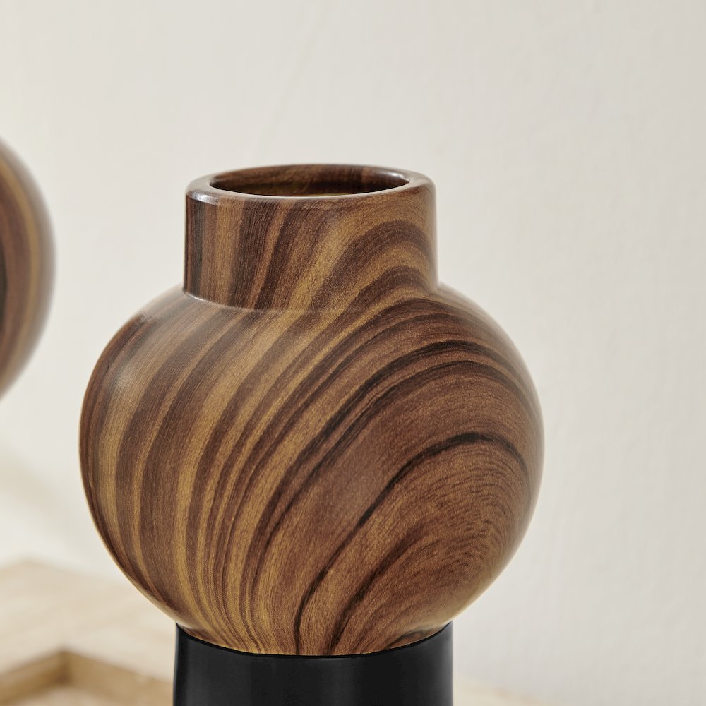 Milo Slickpin 2 Piece Modern Two Tone Tabletop Vase Set - Black and Walnut. Picture 6