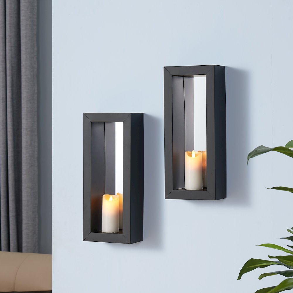 Set of 2 Vertical Mirror Pillar Candle Sconces with Metal Frame. Picture 2
