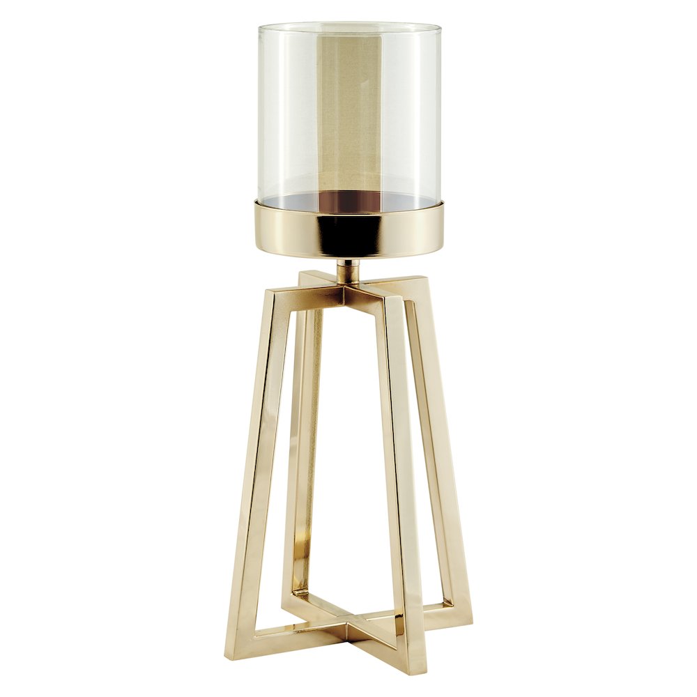 Maeve Tinted Glass Warm Gold Pedestal Hurricane Candle Holders - Set of 2. Picture 11