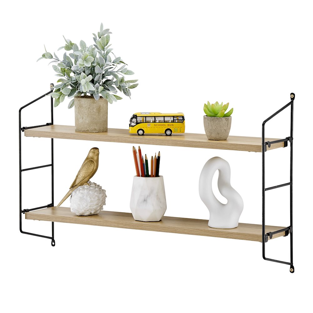 Severini Floating Bracket Farmhouse Two-Tier Wall Shelf - Black/Chestnut. Picture 9