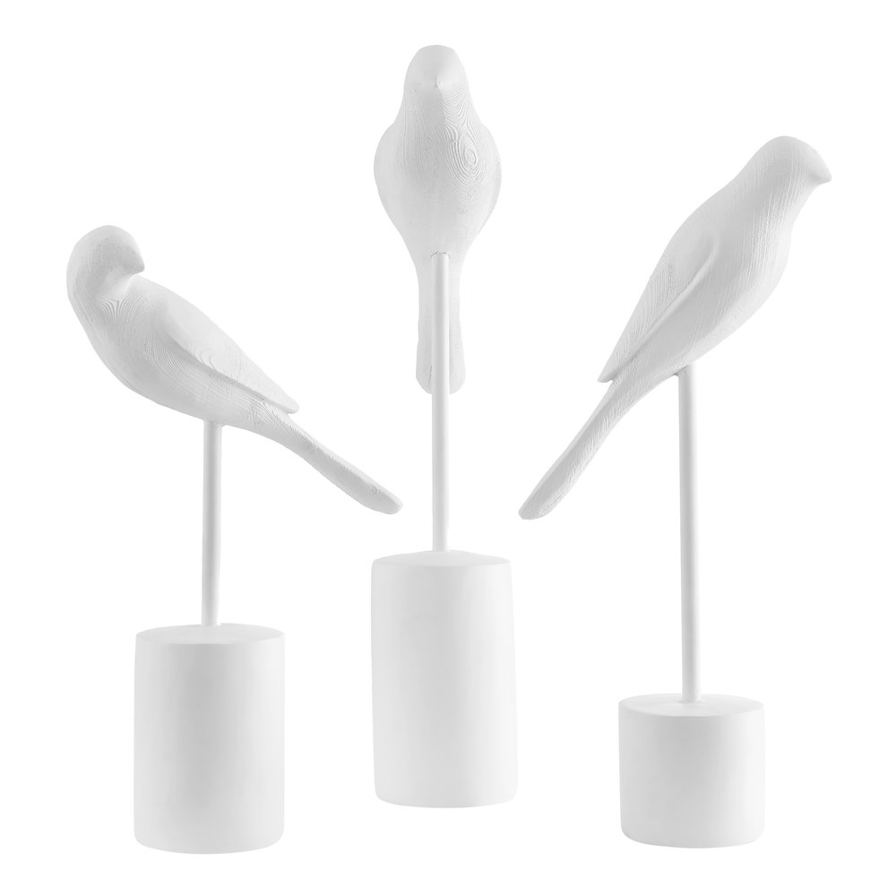 Ren Bird Perched White Ornament Sculpture Figurines - Set of 3. Picture 7
