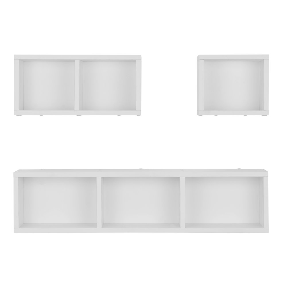 Bauhaus Floating Geometric Cubby Wall Shelves - Set of 3 Sizes - White. Picture 1