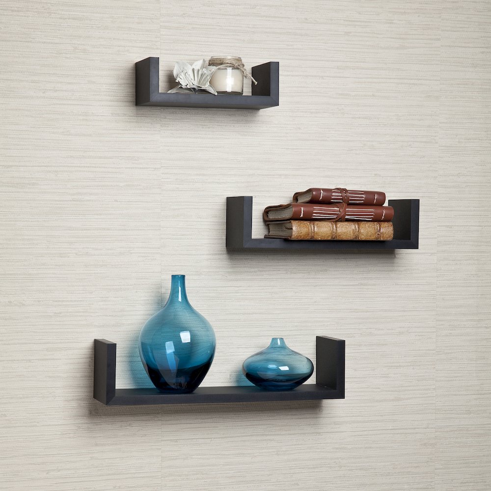 Floating 'U' Laminated Black Shelves (Set of 3). Picture 2