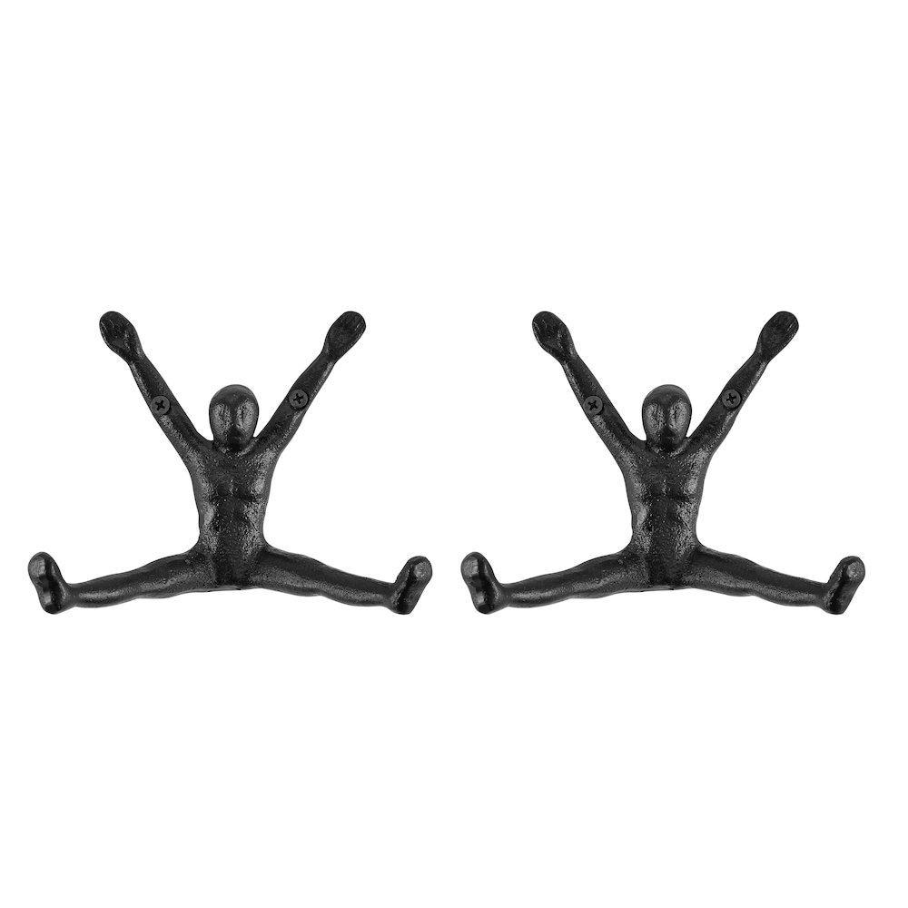 Athlete Sculpture Cast Iron Wall Mount Double Hook (Set of 2) - Black. Picture 1
