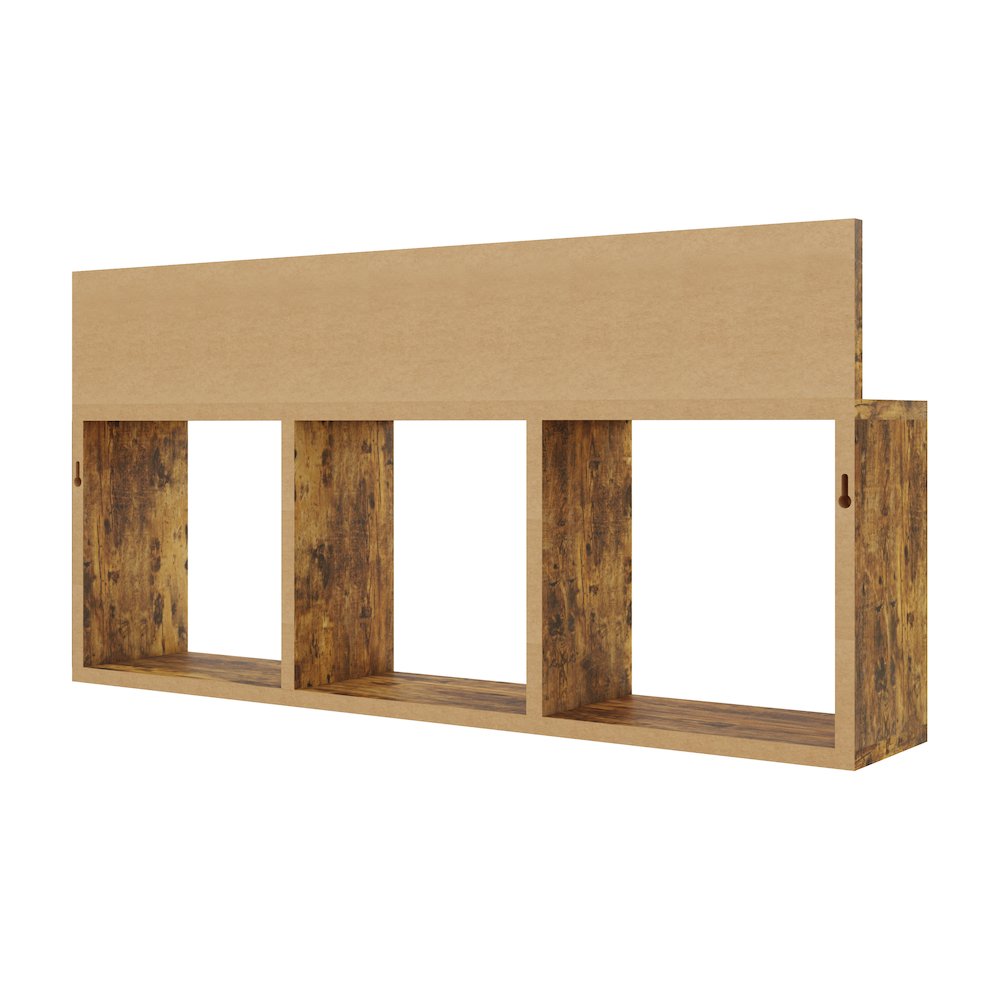 Rustic Triple Cubed Floating Cubby Shelf with Ledge - Aged Wood. Picture 6