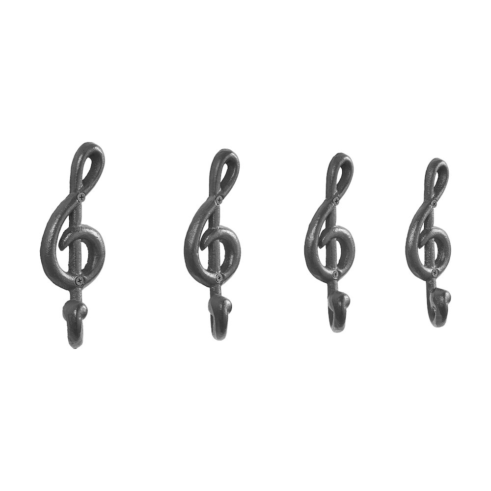 4 Piece Dark Brown Iron Musical Note Treble Clef Wall Sculpture Utility Hooks. Picture 7