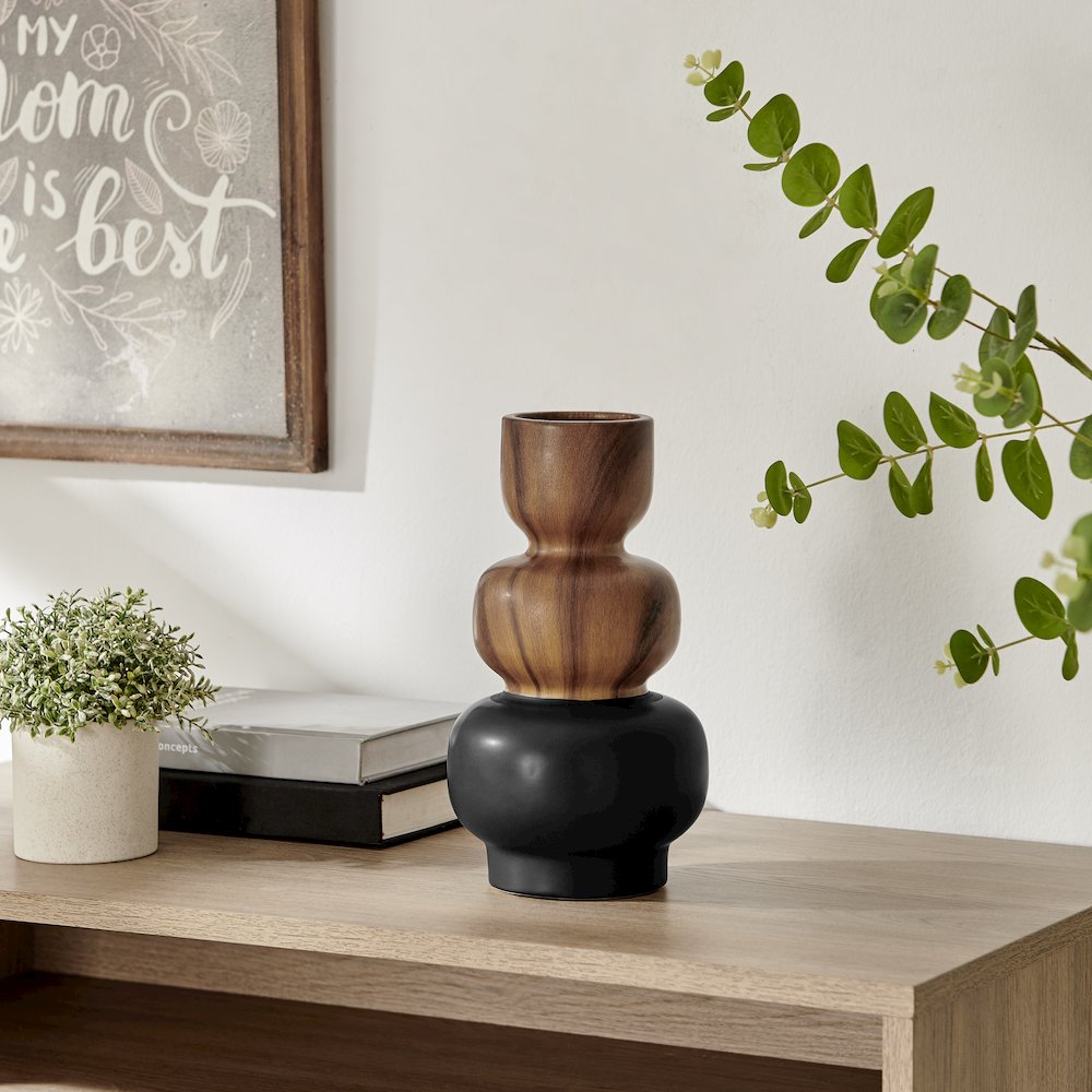 Milo Trinnet Three Tiered Two Tone Tabletop Vase - Black and Walnut - Small. Picture 3
