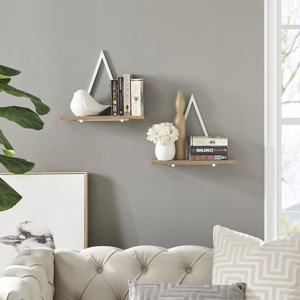 Triangle Accent Wall Shelf Reversible Configuration - White Metal Walnut Finish. Picture 3