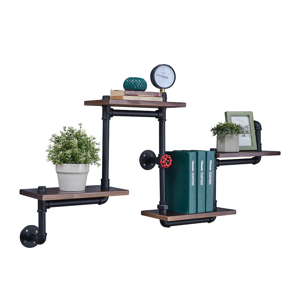 4-Tier Floating Corner Or Straight Rustic Pipe Shelving – Wall Mount. Picture 2