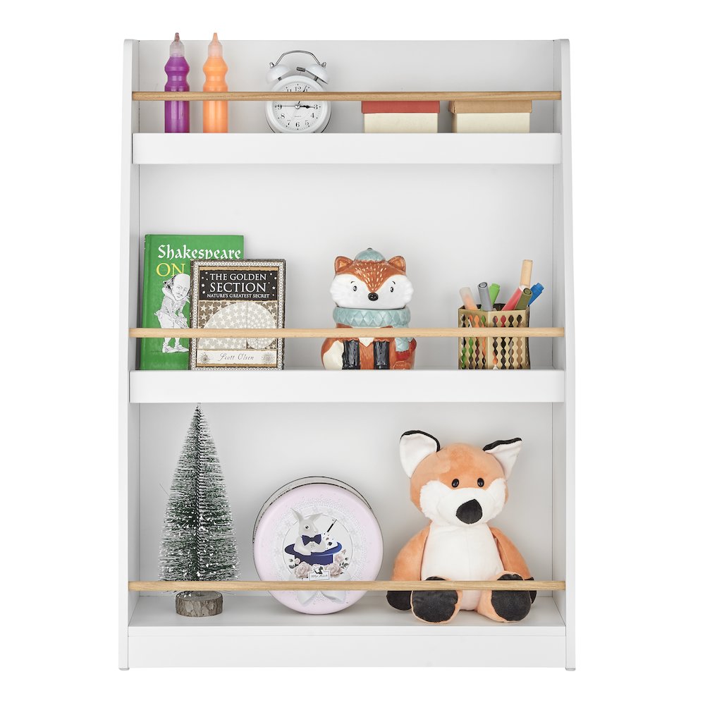 Steiner White 3-Tier Kids Book Magazine Freestanding Bookcase - Wood-Toned Rods. Picture 12