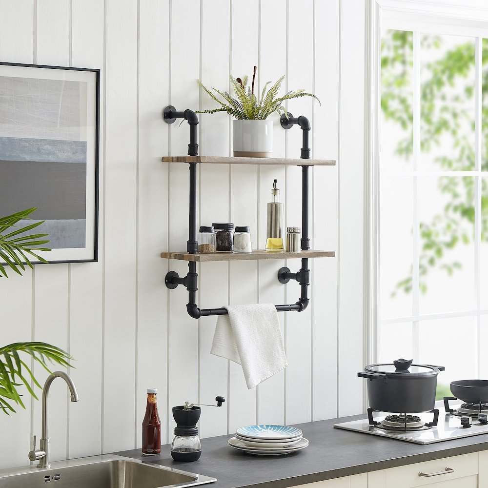 Olivia Double Shelf Unit with Towel Rod. Picture 3